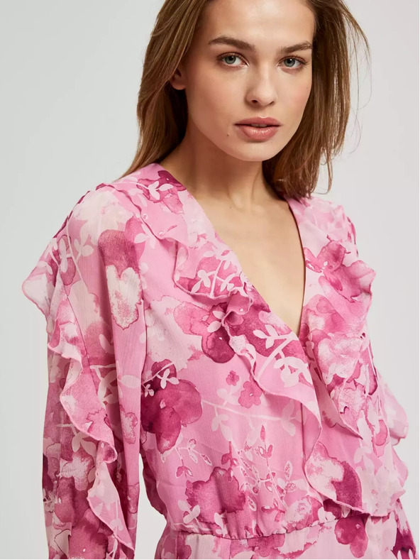 Moodo Rochie roz cu flori și volane Moodo