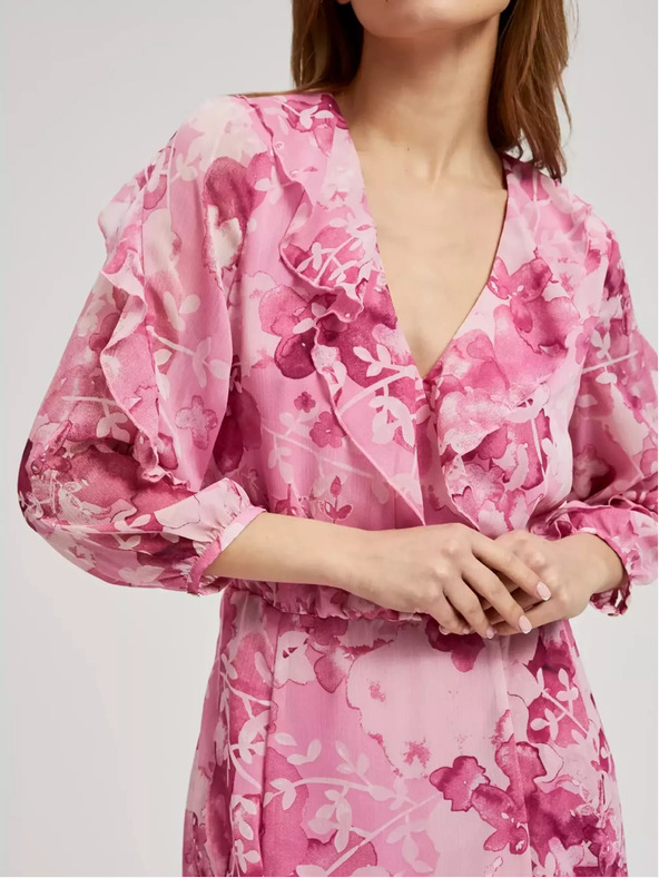 Moodo Rochie roz cu flori și volane Moodo