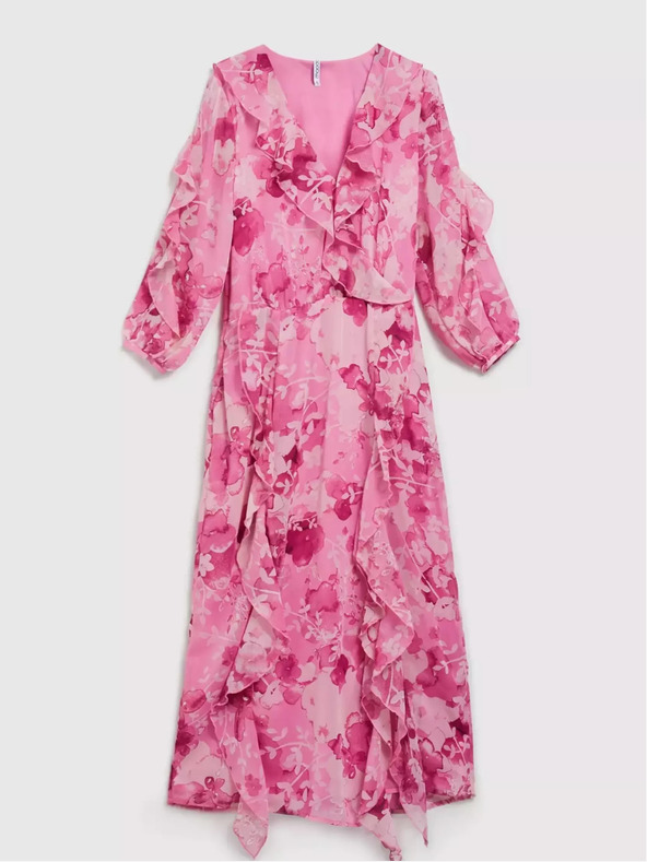 Moodo Rochie roz cu flori și volane Moodo