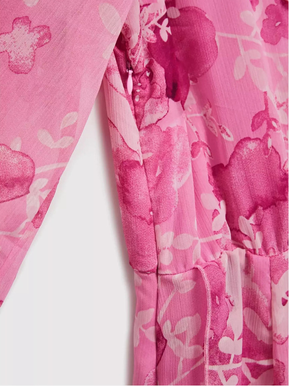 Moodo Rochie roz cu flori și volane Moodo