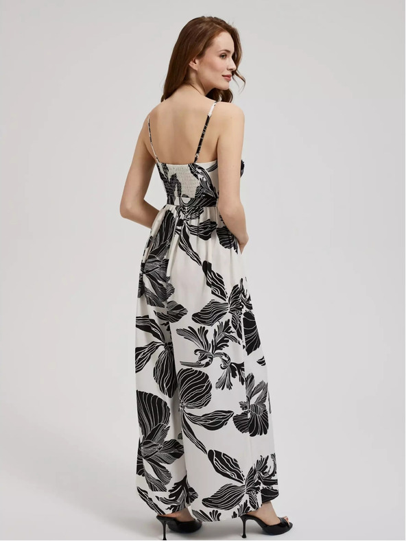 Moodo Salopetă albă și neagră cu model tropical Moodo