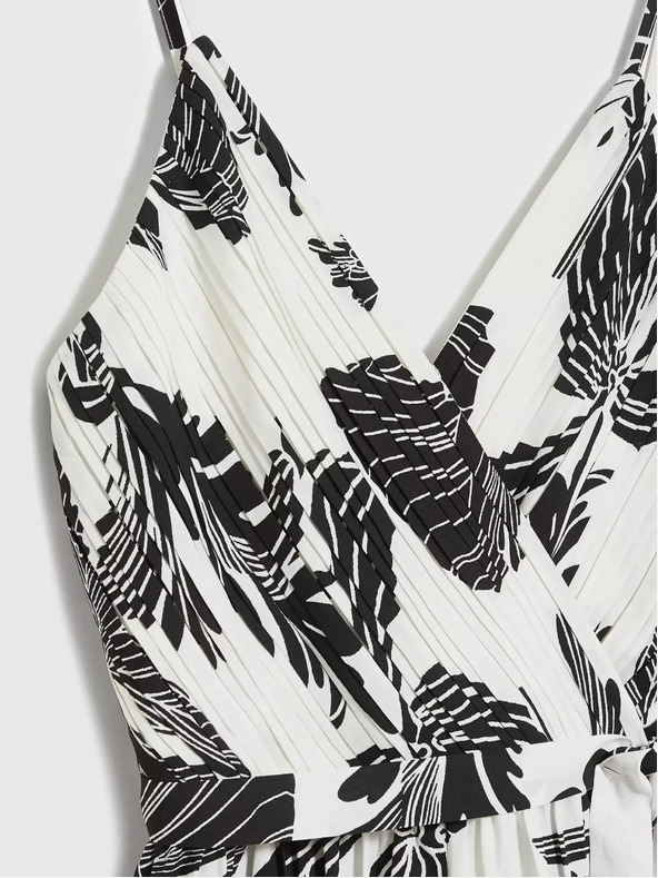 Moodo Salopetă albă și neagră cu model tropical Moodo