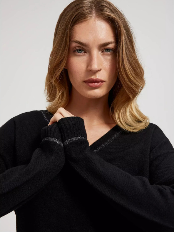 Moodo Pulover negru cu mânecă lungă și decolteu în V Moodo