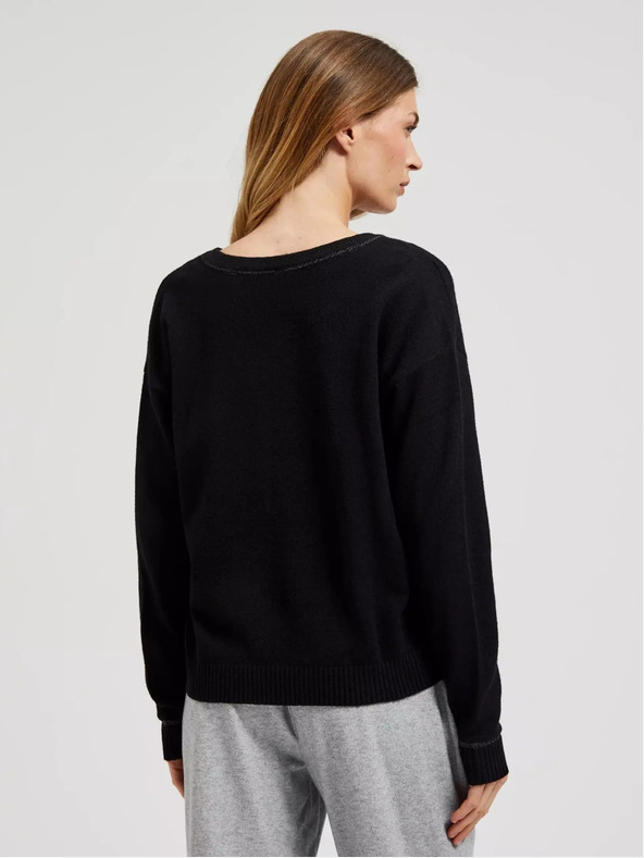 Moodo Pulover negru cu mânecă lungă și decolteu în V Moodo