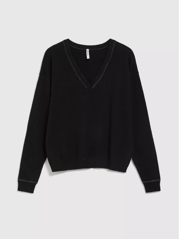 Moodo Pulover negru cu mânecă lungă și decolteu în V Moodo