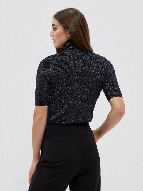 Moodo Pulover negru cu guler pentru femei cu fir metalic Moodo