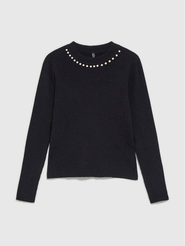 Moodo Pulover negru de damă cu perle Moodo