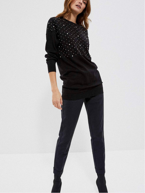 Moodo Pulover negru de damă cu mărgele Moodo