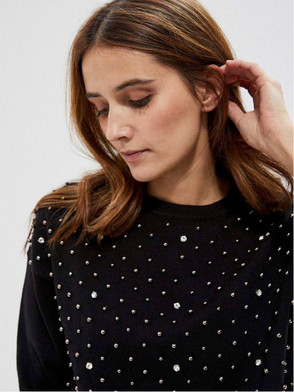 Moodo Pulover negru de damă cu mărgele Moodo