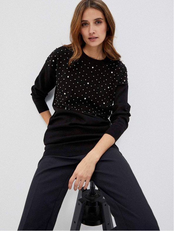 Moodo Pulover negru de damă cu mărgele Moodo
