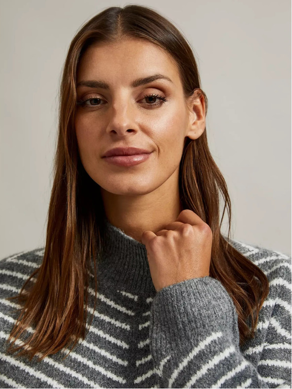 Moodo Pulover gri cu gât înalt cu dungi Moodo