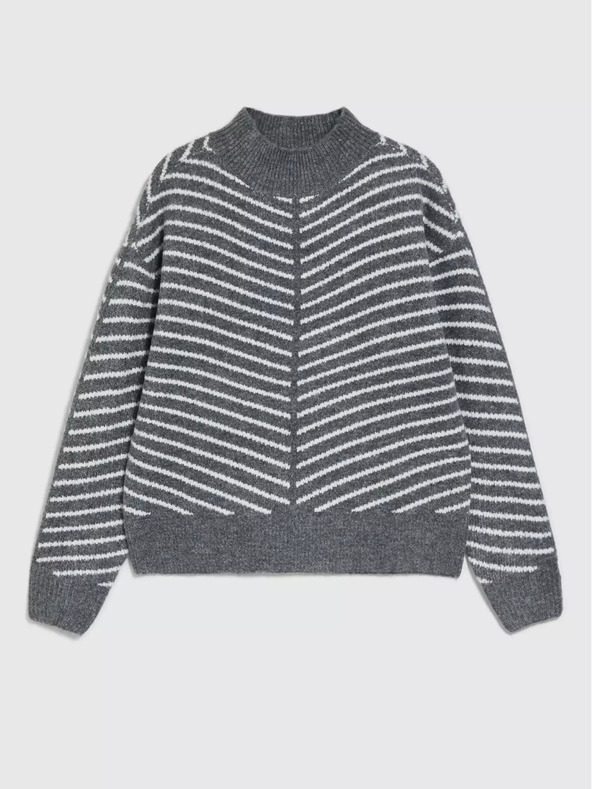 Moodo Pulover gri cu gât înalt cu dungi Moodo