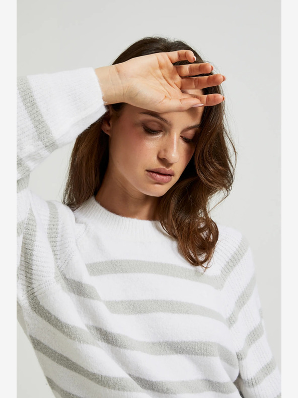 Moodo Pulover alb cu dungi gri Moodo