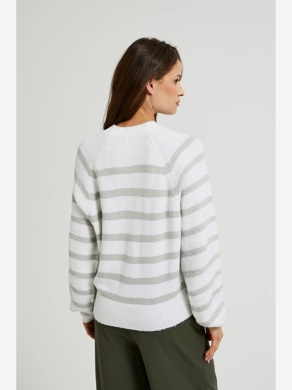 Moodo Pulover alb cu dungi gri Moodo