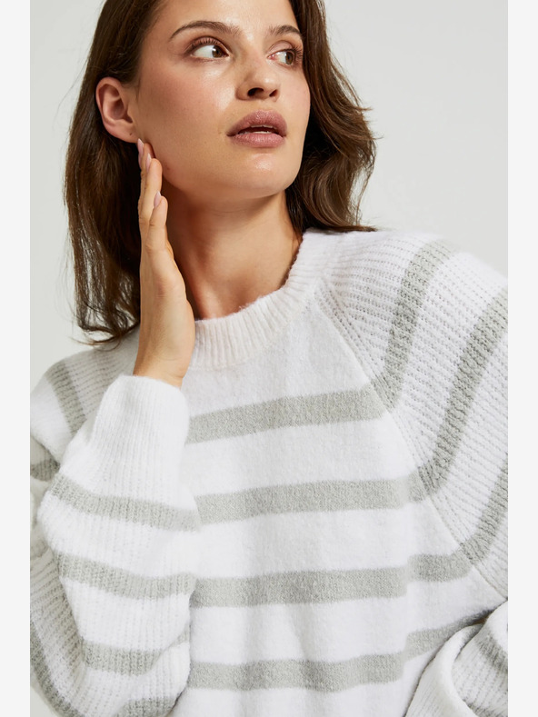 Moodo Pulover alb cu dungi gri Moodo