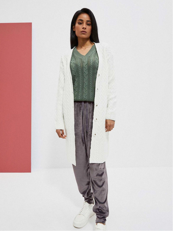 Moodo Cardigan lung alb de damă Moodo