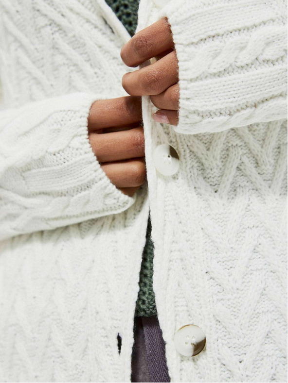 Moodo Cardigan lung alb de damă Moodo