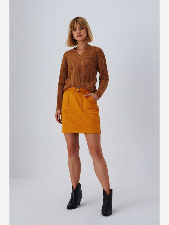 Moodo Fustă de damă portocalie din piele de căprioară Moodo