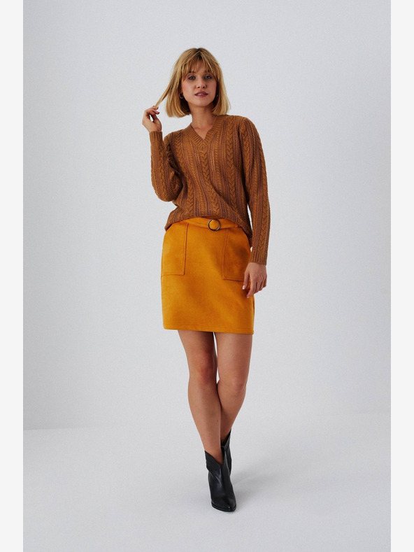 Moodo Fustă de damă portocalie din piele de căprioară Moodo