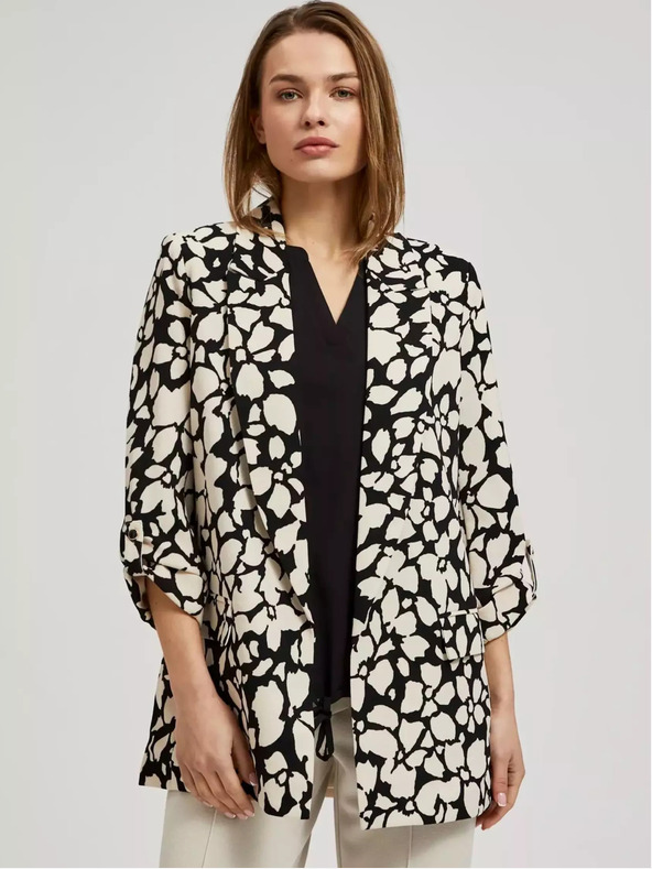 Moodo Blazer cu model pentru femei negru și crem Moodo