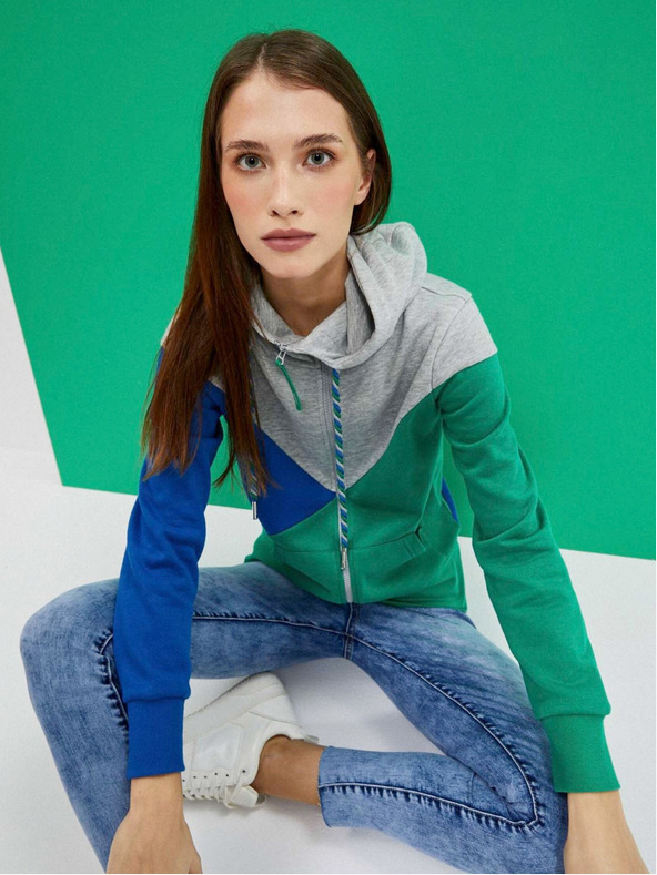 Moodo Hanorac cu fermoar pentru femei gri și verde Moodo