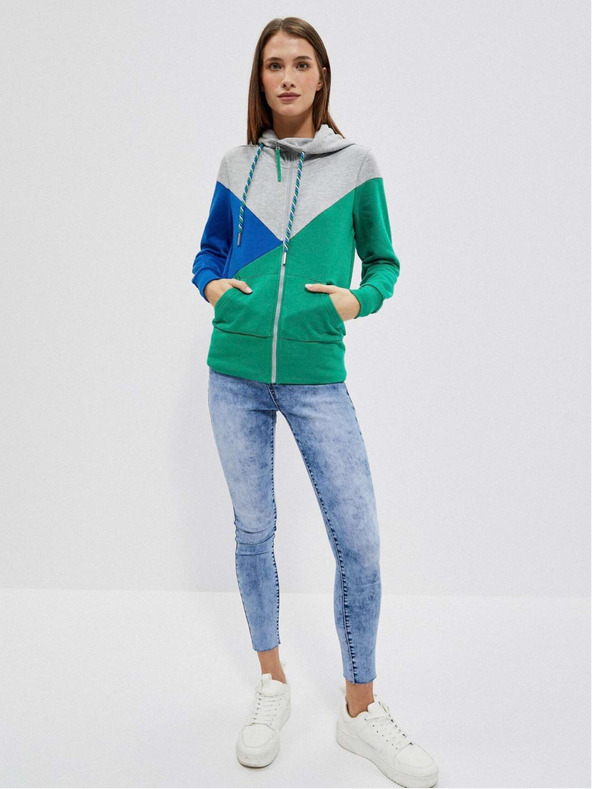 Moodo Hanorac cu fermoar pentru femei gri și verde Moodo