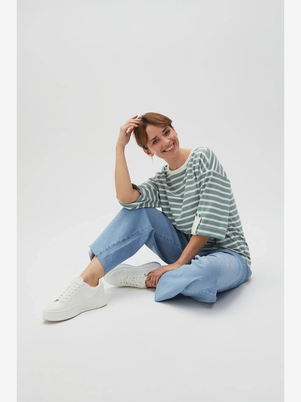 Moodo Bluză cu dungi albă și verde pentru femei Moodo