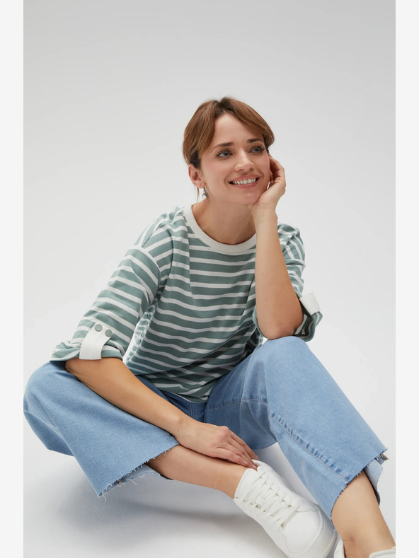 Moodo Bluză cu dungi albă și verde pentru femei Moodo