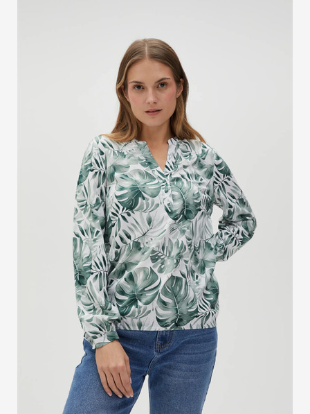 Moodo Bluză albă și verde cu model pentru femei Moodo