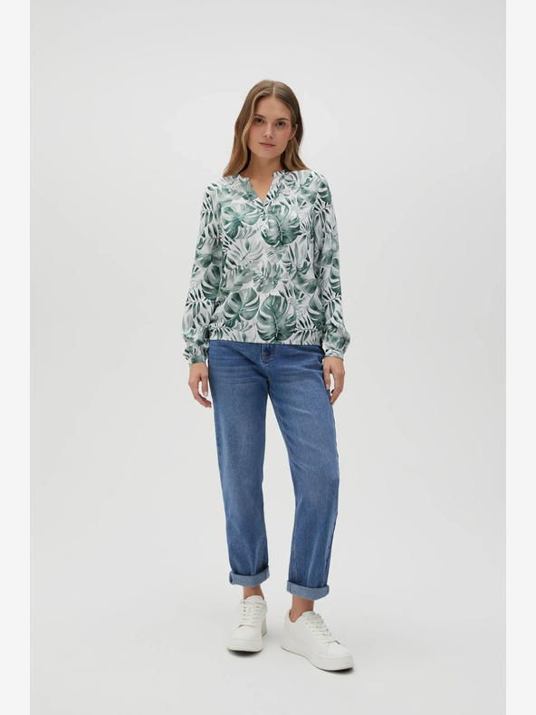 Moodo Bluză albă și verde cu model pentru femei Moodo