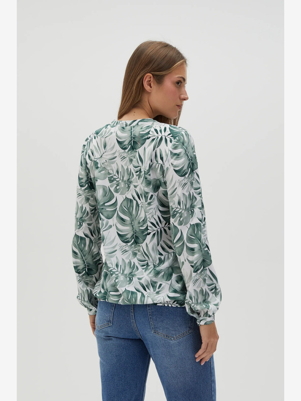 Moodo Bluză albă și verde cu model pentru femei Moodo