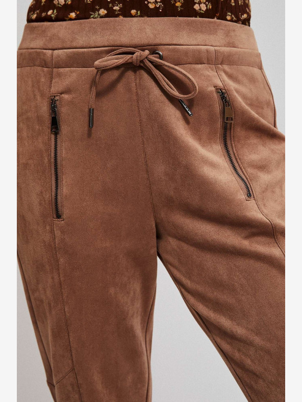 Moodo Pantaloni de trening din piele de căprioară pentru femei, maro Moodo