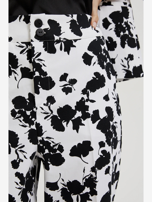 Moodo Pantaloni florali negri și albi pentru femei Moodo