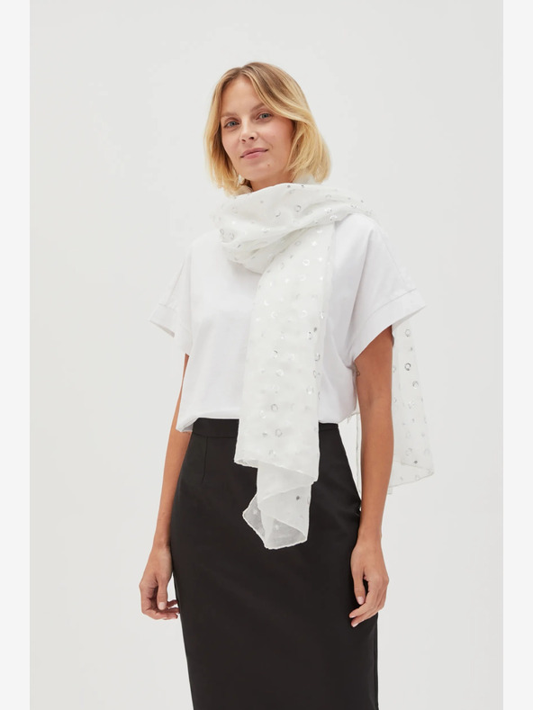 Moodo Eșarfă albă cu buline pentru femei Moodo