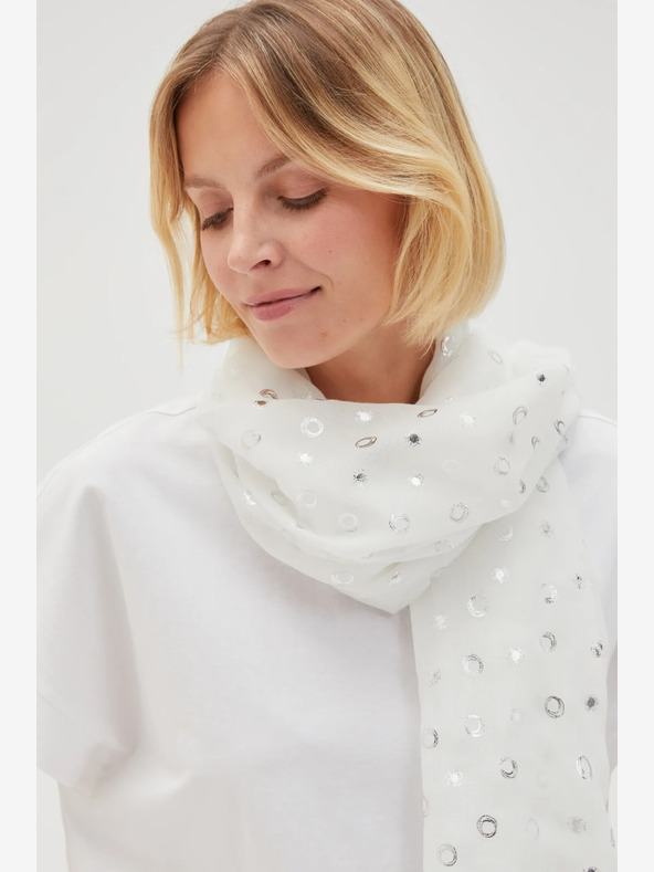 Moodo Eșarfă albă cu buline pentru femei Moodo