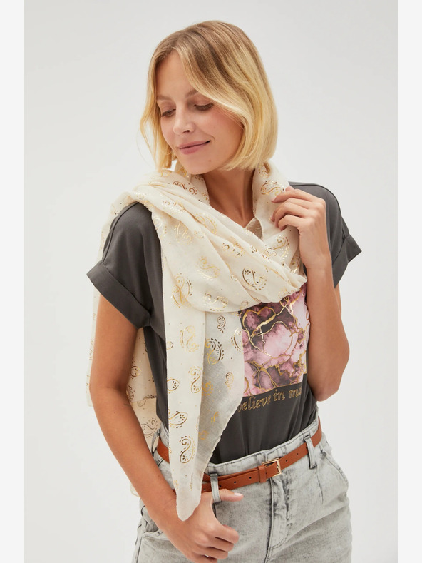 Moodo Crem eșarfă cu model pentru femei Moodo