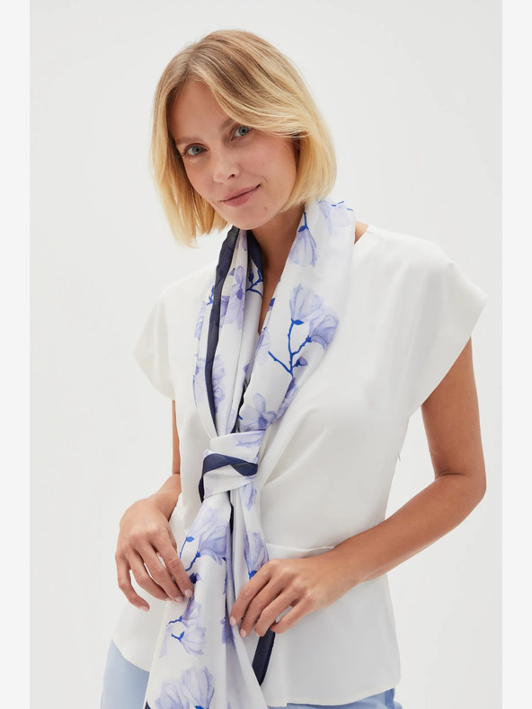 Moodo Eșarfă florală albă și albastră pentru femei Moodo