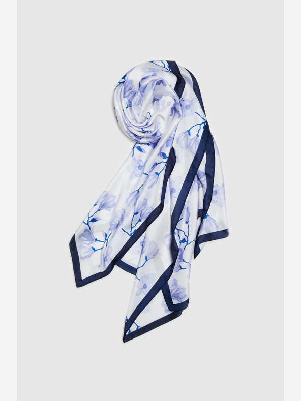 Moodo Eșarfă florală albă și albastră pentru femei Moodo