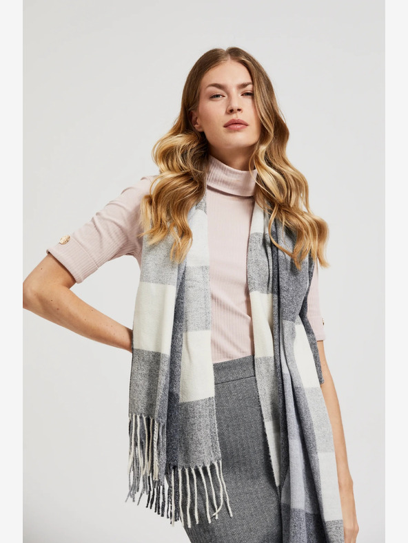 Moodo Eșarfă în carouri Moodo albă și gri pentru femei