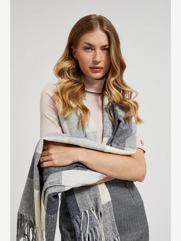 Moodo Eșarfă în carouri Moodo albă și gri pentru femei