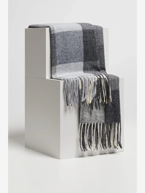 Moodo Eșarfă în carouri Moodo albă și gri pentru femei