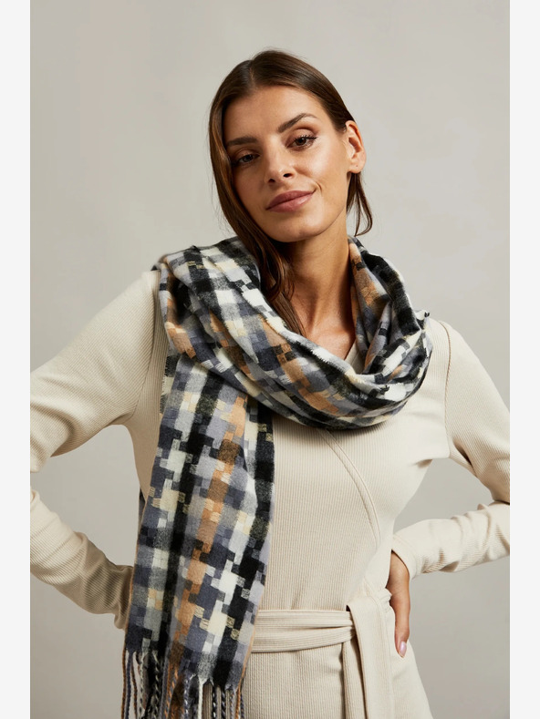 Moodo Eșarfă în carouri pentru femei maro-gri Moodo