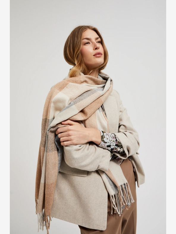 Moodo Eșarfă în carouri gri și bej pentru femei Moodo