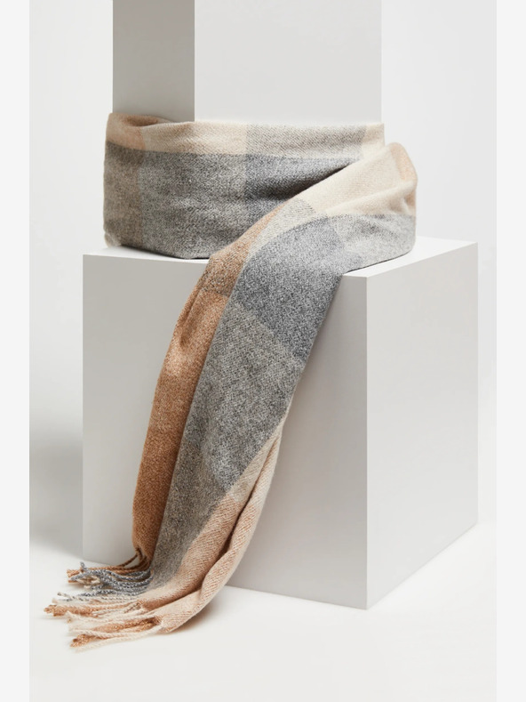 Moodo Eșarfă în carouri gri și bej pentru femei Moodo