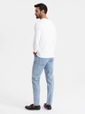Ombre Clothing Tricou bărbătesc SLIM FIT cu mânecă lungă și gât în V, cu elastan și imprimeu alb Ombre Clothing