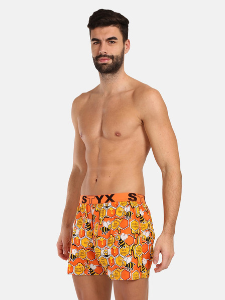 Styx Pantaloni scurți de somn cu model Styx galben și portocaliu pentru bărbați Albine
