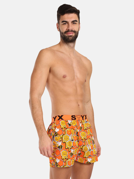 Styx Pantaloni scurți de somn cu model Styx galben și portocaliu pentru bărbați Albine