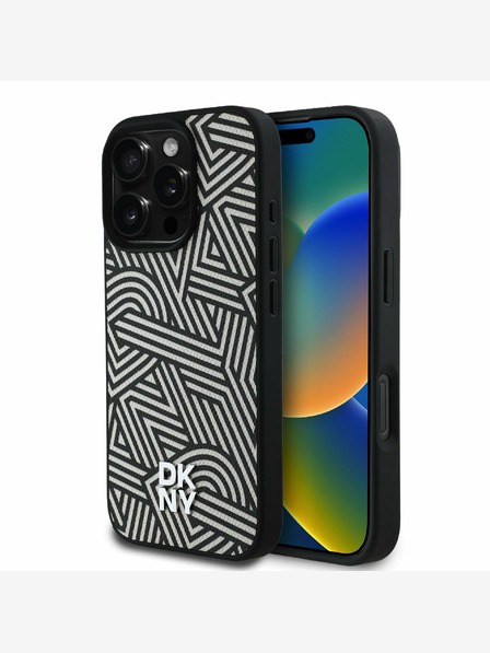 DKNY DKNY PU piele Crosswalk Pattern Magsafe Back Cover pentru iPhone 16 Pro Ivory