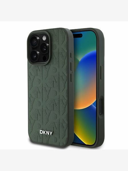 DKNY DKNY PU Leather Grid Pattern Magsafe Back Cover pentru iPhone 16 Pro Max Verde