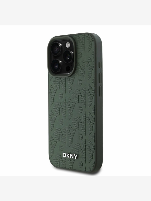 DKNY DKNY PU Leather Grid Pattern Magsafe Back Cover pentru iPhone 16 Pro Max Verde